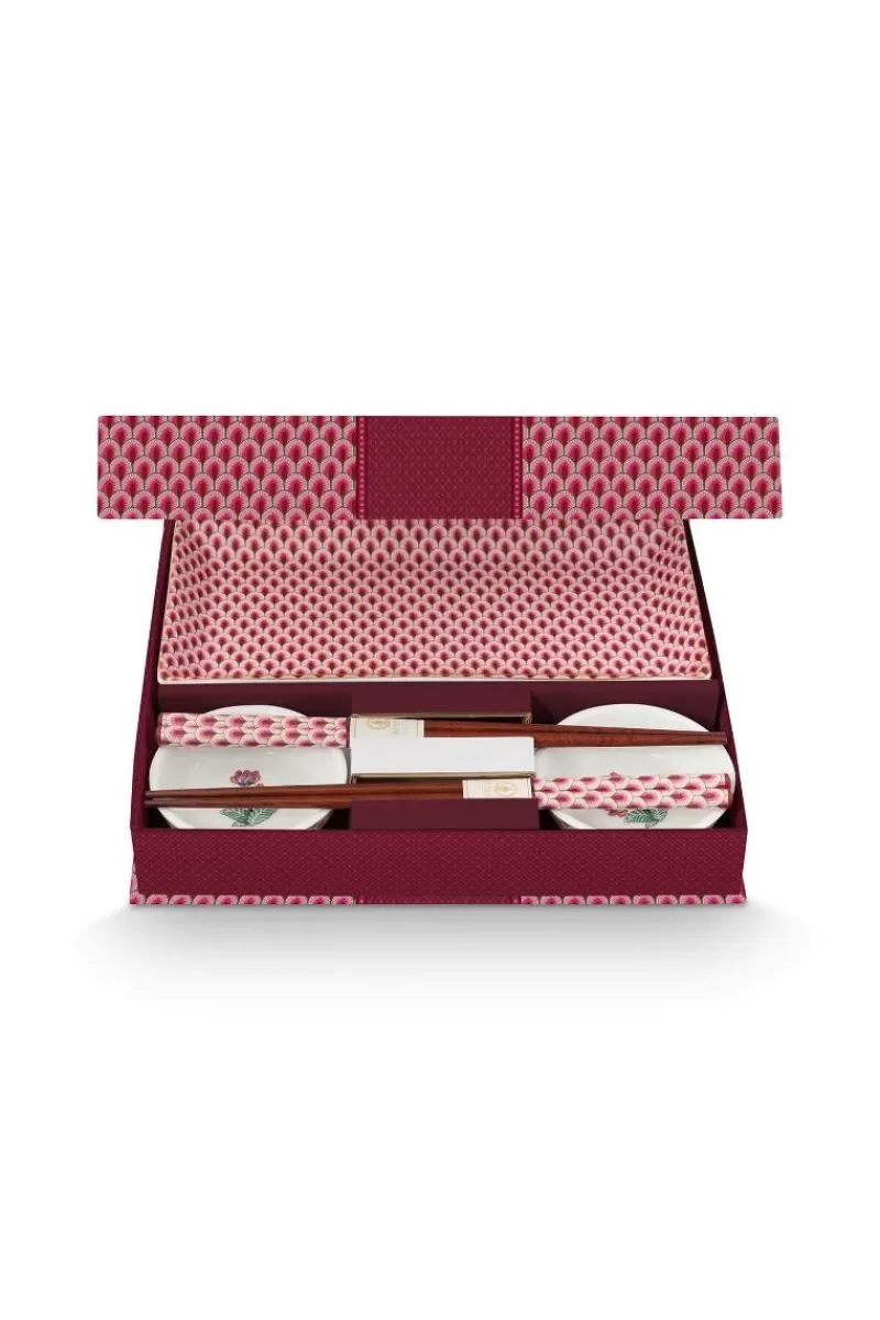Pip Studio Porcelain Sets | Oriental Flower Festival Sushi Set Dark Pink