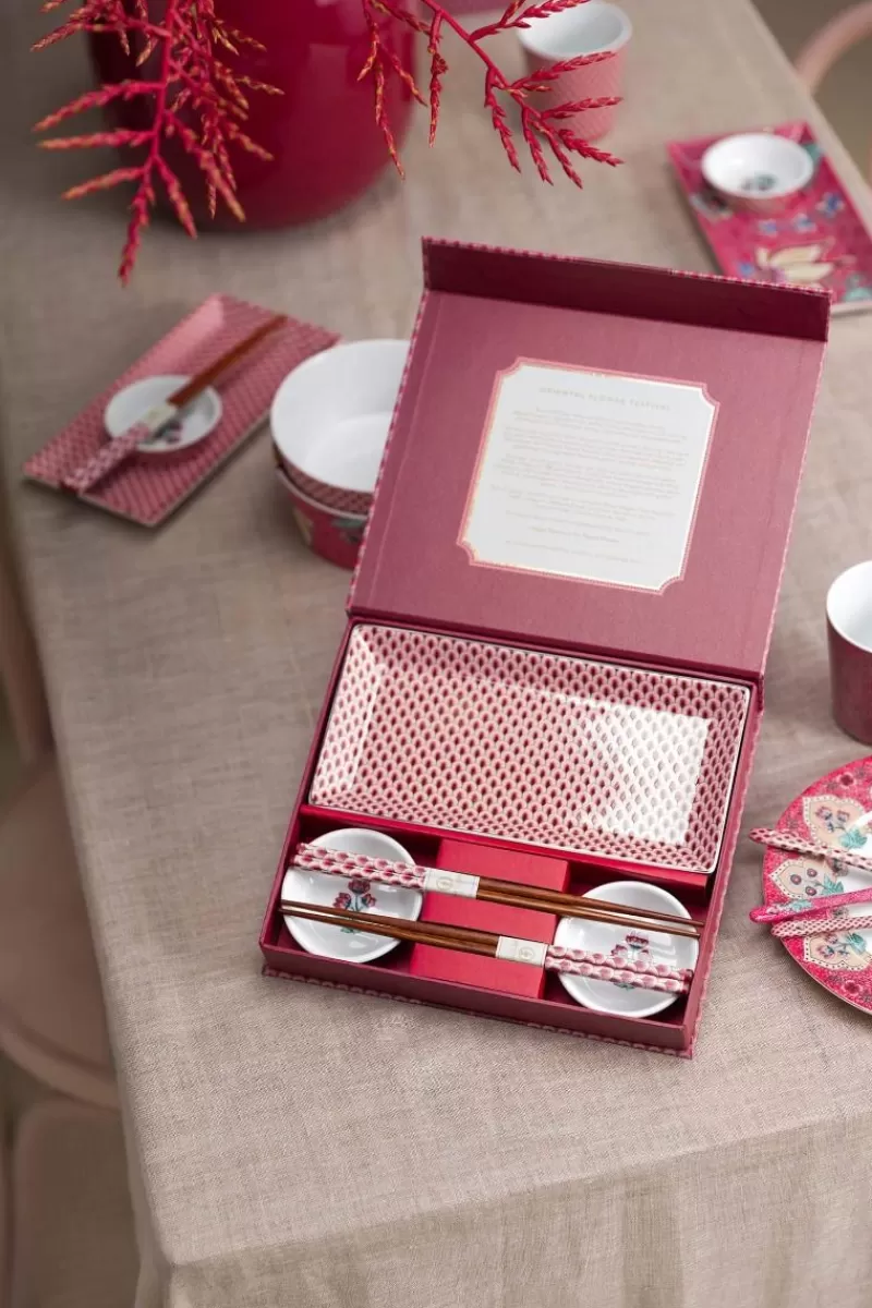 Pip Studio Porcelain Sets | Oriental Flower Festival Sushi Set Dark Pink