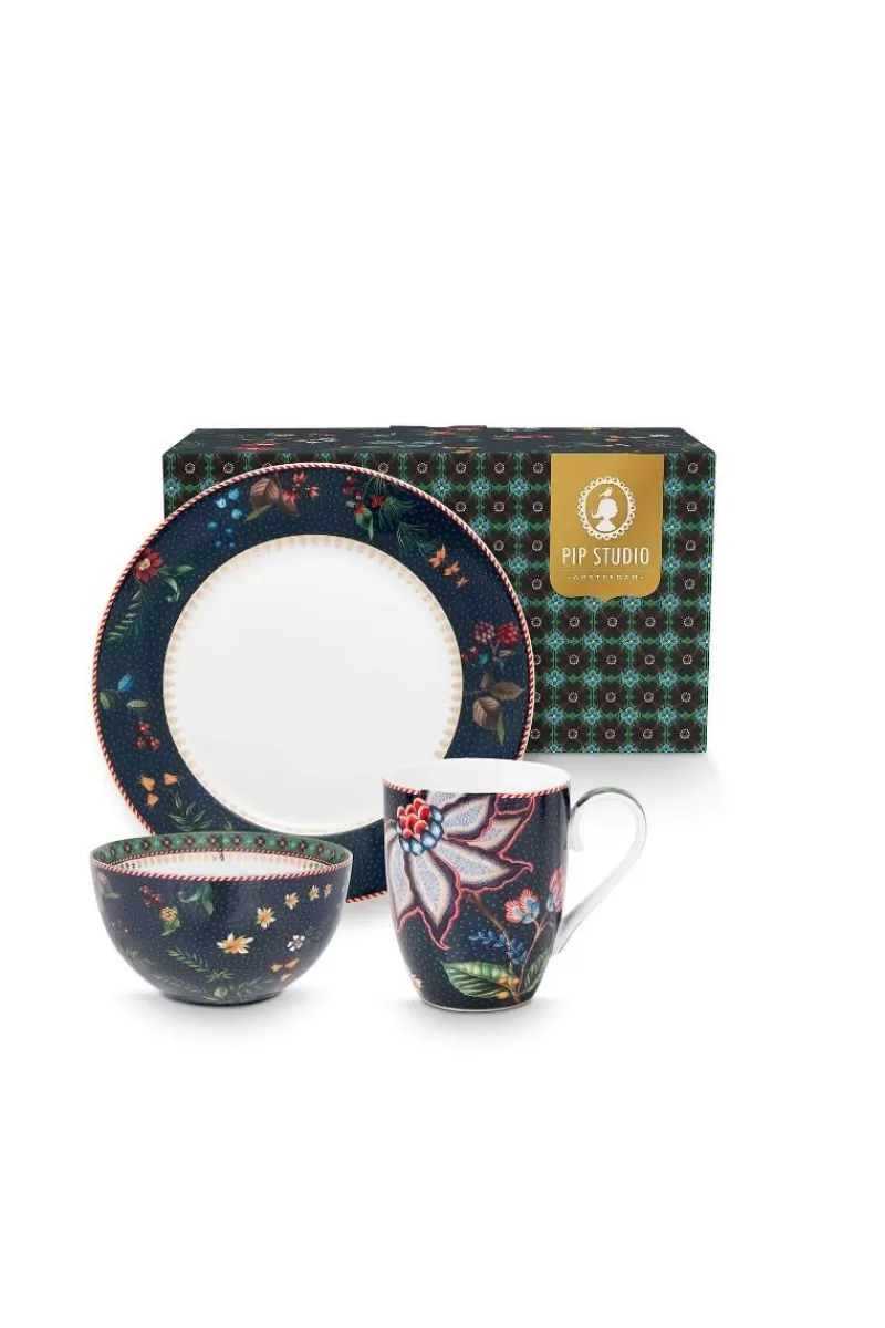 Pip Studio Porcelain Sets | Set/3 Breakfast Set Berry Blues